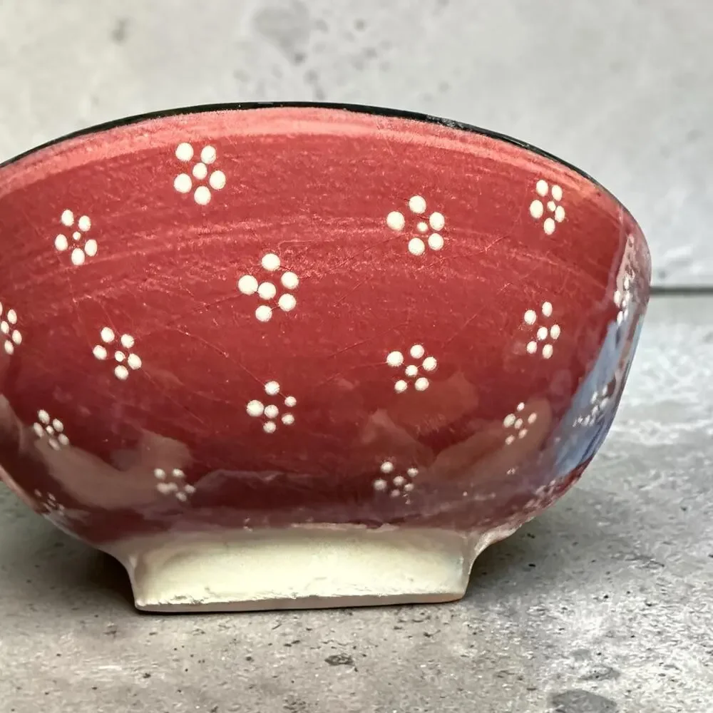 Nimet Handmade Hand Painted Turkish Bowl Set of 4 Red Floral Pottery